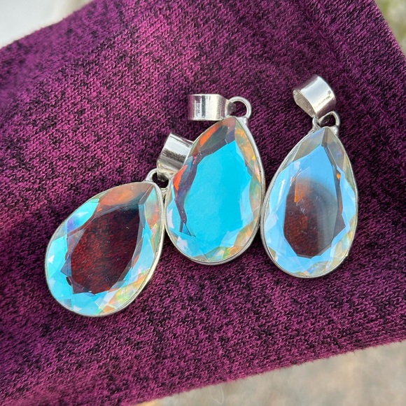 Rainbow aura quartz 925 silver pendant - Picture 8 of 10